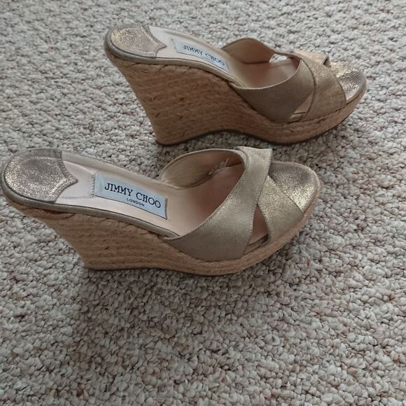 Jimmy Choo Glitter Phyllis Cross Strap wedges size 37.5 - Picture 3 of 10